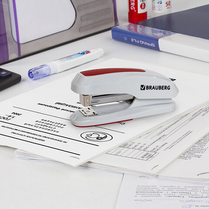 Степлер №24/6, 26/6 BRAUBERG "Extra", до 30 листов, серо-красный, 229088