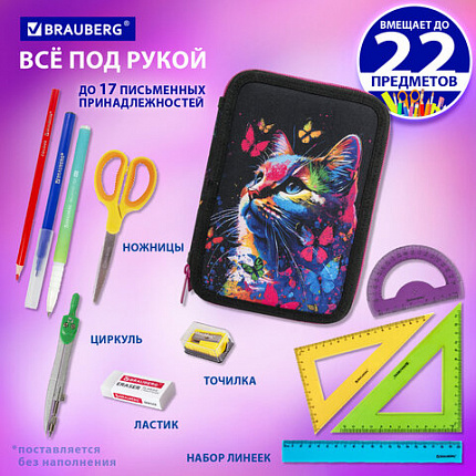 Пенал BRAUBERG, 2 отделения, полиэстер, 21х14 см, "Ловец бабочек", 272330