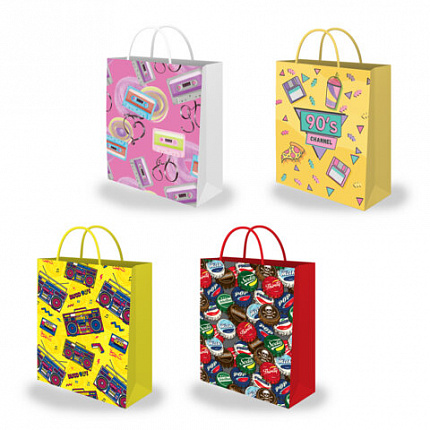 Пакет подарочный (1 штука) 26х13х32см (L) "I Love 90th", ассорти, ламинированный, ЗОЛОТАЯ СКАЗКА, 700819