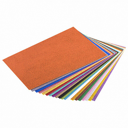 Пористая резина/фоамиран А4, 2 мм, НАБОР, 20 листов, 20 цветов, яркие цвета, блестки, ОСТРОВ СОКРОВИЩ, 665103