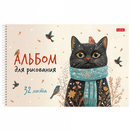 Альбом д/рис. А4 32л., спираль, рельефный картон, HATBER, 198х300мм, Котэ (5 видов),, 32А4тВсп