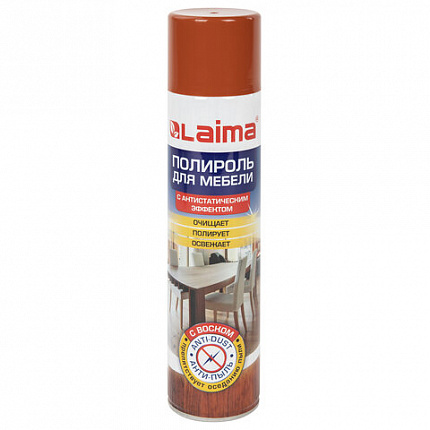 Полироль для мебели LAIMA "Антипыль" с воском и антистатиком, 300 мл, аэрозоль, 606511