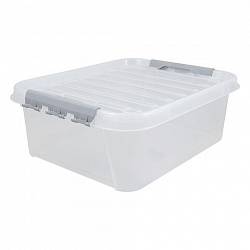 Ящик-контейнер 23 л с КРЫШКОЙ НА ЗАЩЕЛКАХ "ПРОФИ", 18х50х39 см, штабелируемый, ПРОЧНЫЙ, прозрачный, 437940000