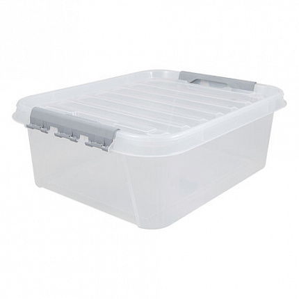 Ящик-контейнер 23 л с КРЫШКОЙ НА ЗАЩЕЛКАХ "ПРОФИ", 18х50х39 см, штабелируемый, ПРОЧНЫЙ, прозрачный, 437940000