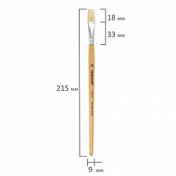 Кисть ПИФАГОР, ЩЕТИНА, плоская, № 10, деревянная лакированная ручка, пакет с подвесом, 200874