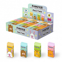 Ластик FUNSTER (ФАНСТЕР) ANIMALS, 50х24х10 мм, ЭКО-ПВХ, прямоугольный, картонный рукав, ассорти, 272730