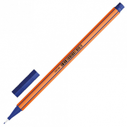 Ручка капиллярная (линер) СИНЯЯ, BRAUBERG FINE 040, металлический наконечник, шестигранная, линия письма 0,4 мм, 144140