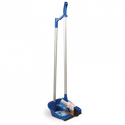 Совок для мусора КОМПЛЕКТ щетка + 2 рукоятки по 70 см алюминиевые, совок пластиковый с резиновой кромкой, LAIMA, 601472