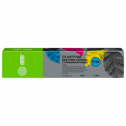 Картридж струйный CACTUS (CS-F6T77AE) 913A для HP PW 352dw/377dw/Pro 477dw/452dw, голубой, 55 мл