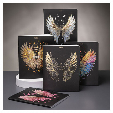 Тетрадь А5 48 л., HATBER, скоба, клетка, матовая ламинация, 3D-фольга, Крылья ангела (микс), 091164, 48Т5лофВ1