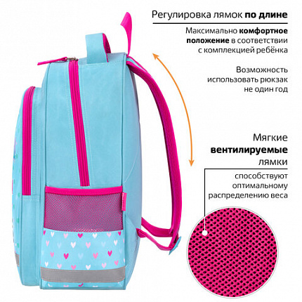 Рюкзак ПИФАГОР SCHOOL, 1 отделение, 3 кармана, "Pretty bunny", 38x28х14 см, 273168