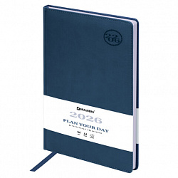 Ежедневник датированный 2026 БОЛЬШОЙ ФОРМАТ 210х297 мм, А4, BRAUBERG "Favorite", под кожу, синий, 117241