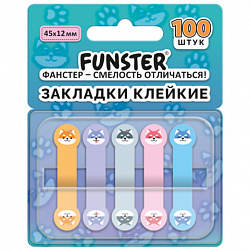 Закладки клейкие Z-сложения FUNSTER (ФАНСТЕР) "Собаки", 45х12 мм, 100 шт., (5 цветов х 20 листов), в диспенсере, 116692