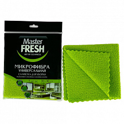 Салфетка из МИКРОФИБРЫ для стекол и зеркал 30х30 см, зеленая, 280 г/м2, Master FRESH