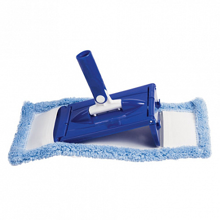 Швабра с отжимом и ведром 18 л / 8 л, центрифуга, отжим педалью, 2 флаундера/насадки круглый и прямоугольный, бело-синий, LAIMA, 603625