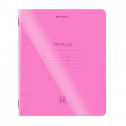 Тетрадь пластиковая обложка (НЕОН) 12 листов, косая линия, BRAUBERG "Smart Cover", АССОРТИ (микс в спайке), 405027