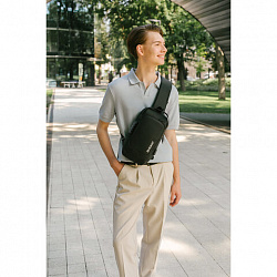 Рюкзак однолямочный HEIKKI FEATURE (ХЕЙКИ), кодовый замок, USB-порт, черный, 32x16x6 см, 273900