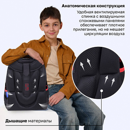 Ранец BRAUBERG PREMIUM, 2 отделения, с брелоком, "Ночь в центре", ЛАМПОЧКИ, 38х29х16 см, 271356