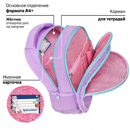 Рюкзак BRAUBERG OPTIMA, 2 отделения, с брелоком, "Funny kittens", 36х27х18 см, 273156