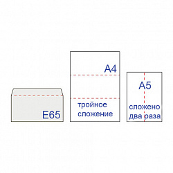 Конверты Е65 (110х220 мм) ПРАВОЕ ОКНО, отрывная лента, 80 г/м2, КОМПЛЕКТ 1000 шт.