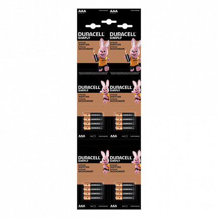 Батарейки КОМПЛЕКТ 4 шт. (отрывной блок), DURACELL Simply ОРИГИНАЛ, AAA (LR03,24А), алкалиновые, мизинчиковые, Б0046869