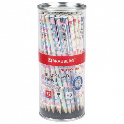 Карандаш чернографитный BRAUBERG "PRIMAVERA", 1 шт., HB, корпус ассорти, 181765