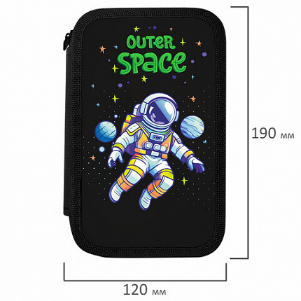 Пенал ПИФАГОР, 3 отделения, ламинированный картон, 19х11 см, "Outer space", 273488