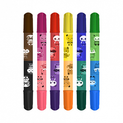 Фломастеры двусторонние толстые для малышей ультрасмываемые 6 штук/12 цветов, BRAUBERG KIDS, 152625