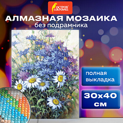 Картина стразами (алмазная мозаика) 30х40 см, ОСТРОВ СОКРОВИЩ "Васильки и ромашки", без подрамника, 662573