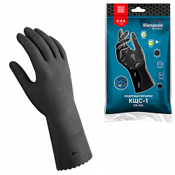 Перчатки латексные MANIPULA "КЩС-1", двухслойные, размер 9, L (большой), черные, L-U-03/CG-942