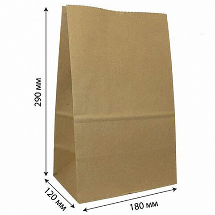 Крафт-пакет бумажный 18х12х29 см, плотность 90 г/м2, 110319