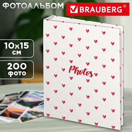 Фотоальбом BRAUBERG на 200 фото 10*15см, твердая обложка, "Cute hearts", 391427