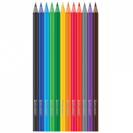 Карандаши цветные BRAUBERG, 12 цветов, цветной корпус, упаковка ПВХ бокс, шестигранные, 182067