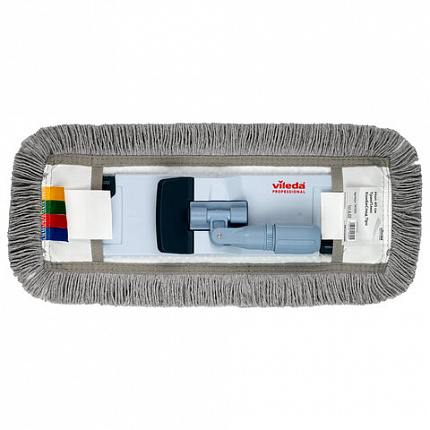 Насадка МОП плоская 40 см, VILEDA PROFESSIONAL "ТриоПлюс Комби", уши (ТИП УВ) микрофибра / хлопок, серый, 167295