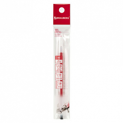 Стержень гелевый BRAUBERG 130 мм, КРАСНЫЙ, игольчатый узел 0,5 мм, линия письма 0,35 мм, 170171