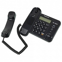 Телефон PANASONIC KX-TS2358RUB, черный, память 50 номеров, АОН, спикерфон, ЖК дисплей с часами, тональный / импульсный режим
