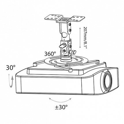 Кронштейн для проекторов настенно-потолочный CACTUS CS-VM-PR04-BK, высота 20,7 см, 21 кг