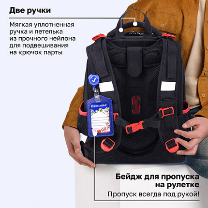 Ранец BRAUBERG PREMIUM, 2 отделения, с брелоком, "Ночь в центре", ЛАМПОЧКИ, 38х29х16 см, 271356