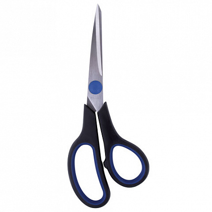 Ножницы BRAUBERG "Soft Grip", 190 мм, черно-синие, резиновые вставки, 3-сторонняя заточка, 230762
