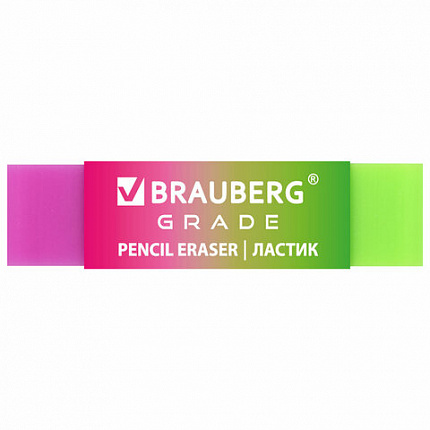 Ластик полупрозрачный BRAUBERG "Grade", 60x15x10 мм, картонный держатель, цвет ассорти, 271997
