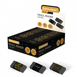 Ластик BRAUBERG GOLDEN BLACK, 50х24х10 мм, ЭКО-ПВХ, прямоугольный, картонный рукав, ассорти, 272728