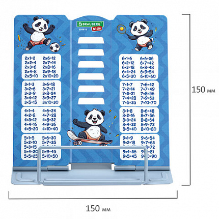Подставка для книг и учебников BRAUBERG KIDS mini "Panda" с таблицей умножения, регулируемый угол наклона, металлическая, 238975