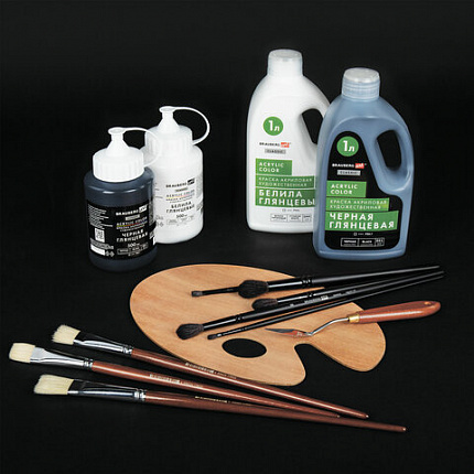 Краска акриловая художественная ГЛЯНЦЕВАЯ, 500 мл в банке, белила титановые, BRAUBERG ART, 192539