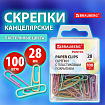 Скрепки BRAUBERG PASTEL, 28 мм, пастельные цвета, 100 шт., в пластиковой коробке, 271956