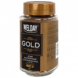 Кофе растворимый WELDAY (ВЭЛДЭЙ) "GOLD" 95 г, стеклянная банка, сублимированный, 622675