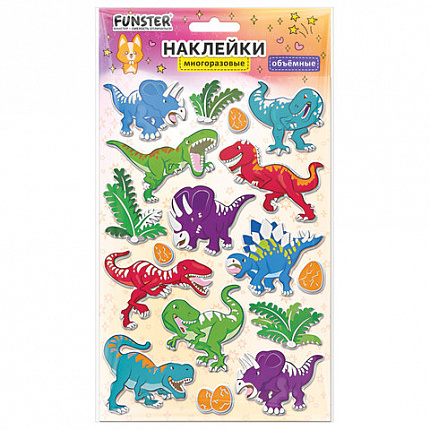 Наклейки объемные MAXI 21х14 см, ассорти 12 видов, FUNSTER (ФАНСТЕР), 666678