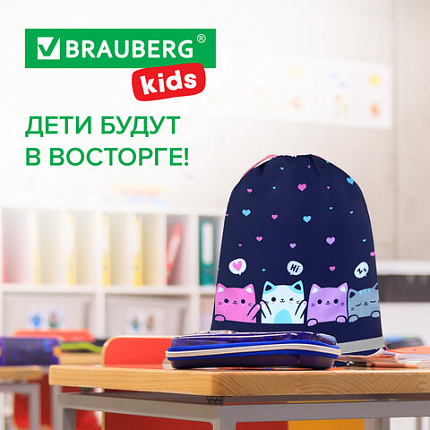 Мешок для обуви BRAUBERG KIDS, светоотражающая полоса, 46х36 см, "Четыре котика", 273437