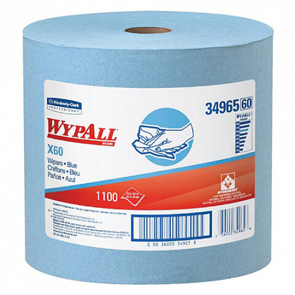 Протирочный нетканый материал KIMBERLY-CLARK Wypall X60, 1100 листов в рулоне, 31,5х34 см, голубой, 34965