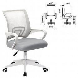 Кресло CROMEX (КРОМЕКС) "Top CH-695W", с подлокотниками, пластик белый, сетка/ткань TW, серое, 533067