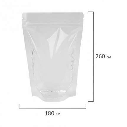 Пакеты дой-пак с замком ZIP LOCK, прозрачные, 180х260 + 40 мм, КОМПЛЕКТ 100 штук, 70 мкм, BRAUBERG, 700699